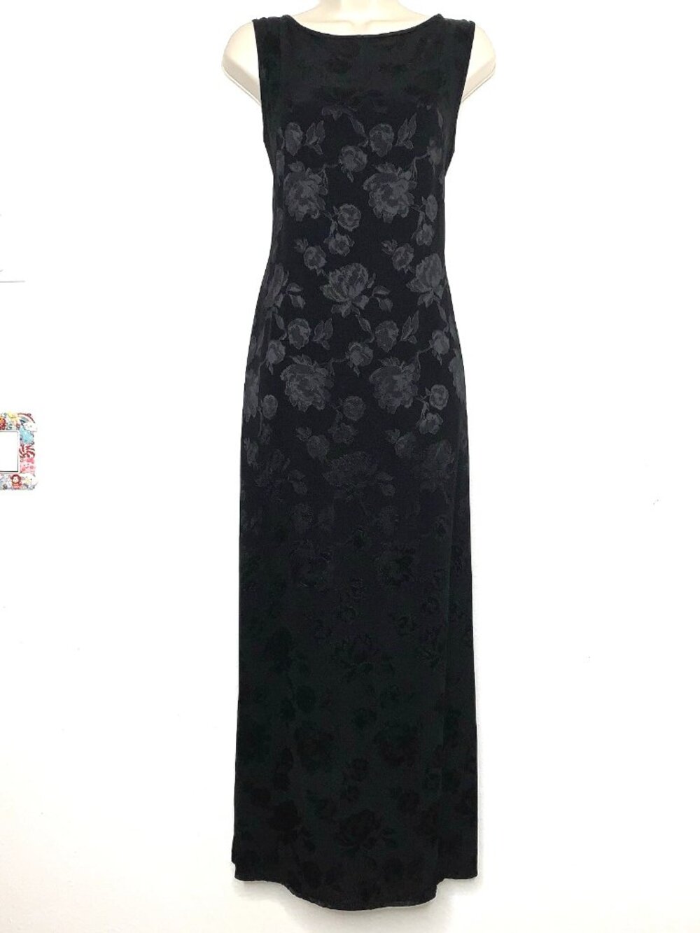Vtg 90s Laura Ashley BLACK ROSE Jacquard SLIP DRESS 8 Gypsy Vamp Whimsigoth Y2K